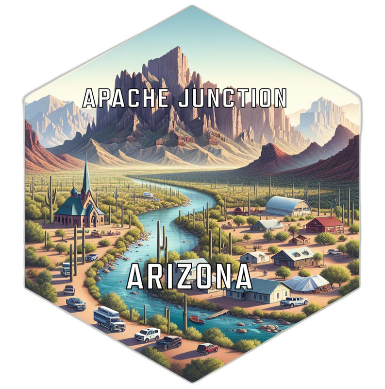Apache Junction Arizona Souvenir Travel Destination Die Cut Hexagon Fridge Magnet 2-Inch
