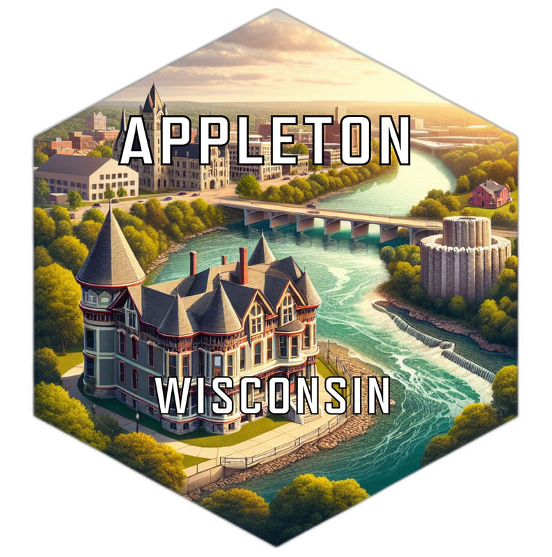 Appleton Wisconsin Souvenir Travel Destination Die Cut Hexagon Fridge Magnet 2-Inch