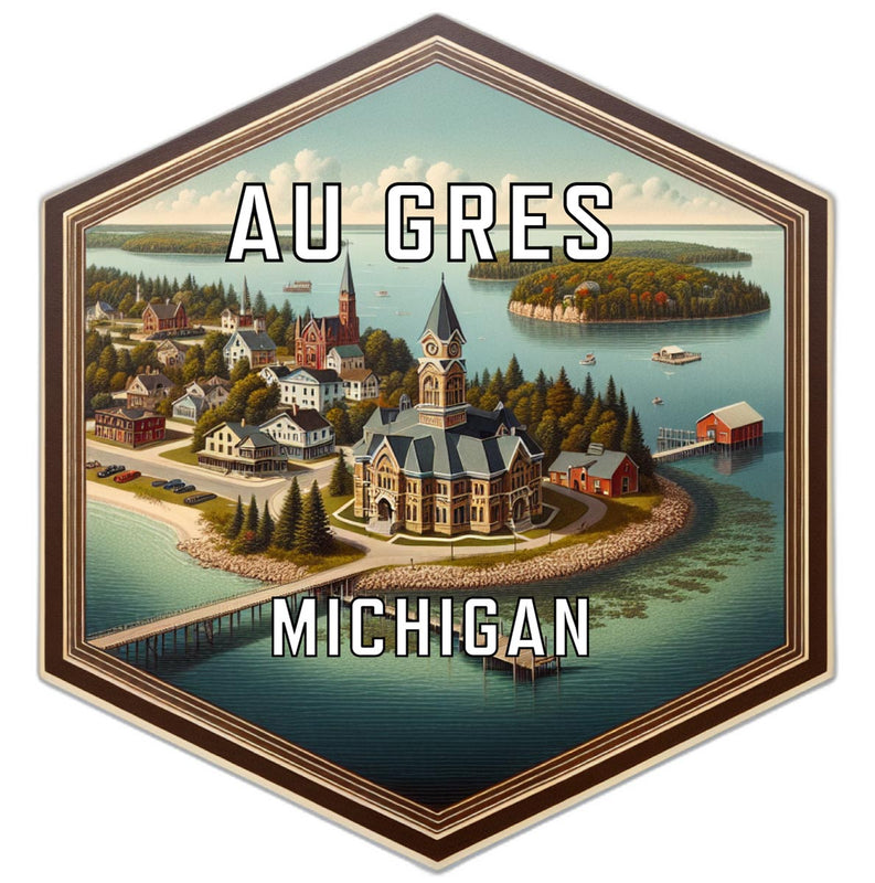 Au Gres Michigan Souvenir Travel Destination Die Cut Hexagon Fridge Magnet 4-Inch