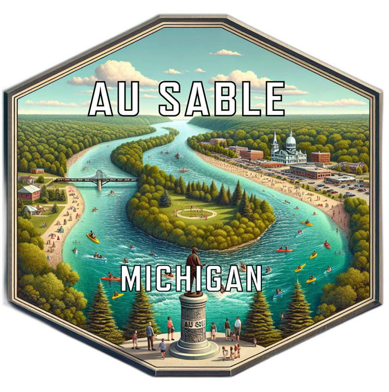 Au Sable Michigan Souvenir Travel Destination Die Cut Hexagon Fridge Magnet 2-Inch