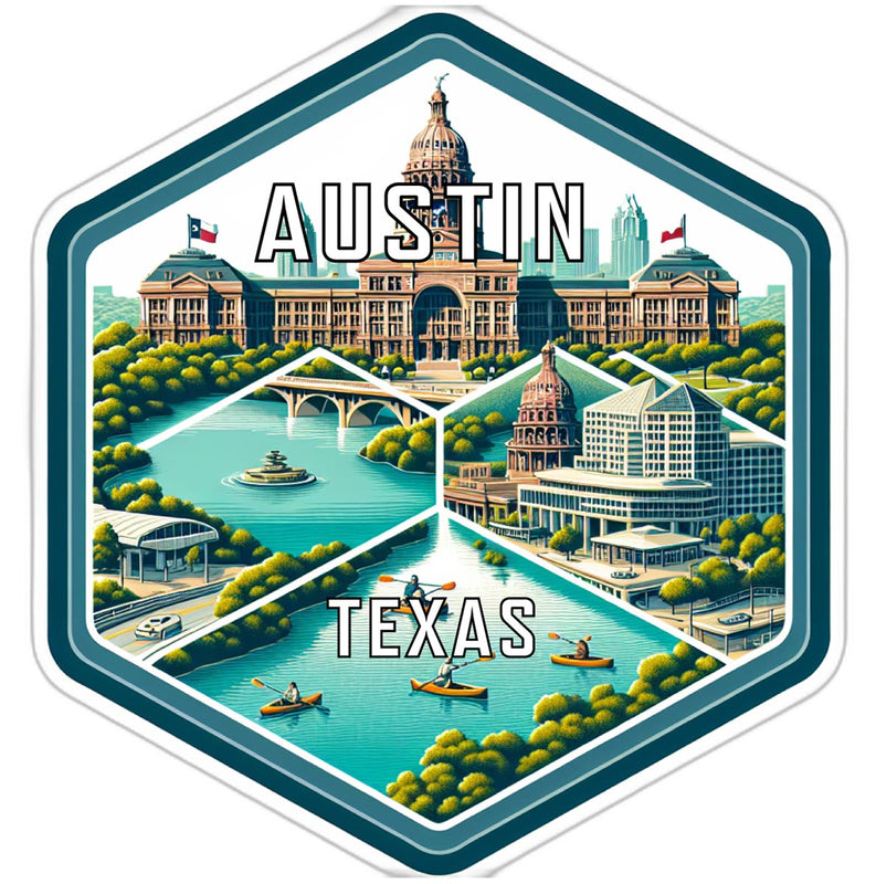 Austin Texas Souvenir Travel Destination Die Cut Hexagon Fridge Magnet 6-Inch