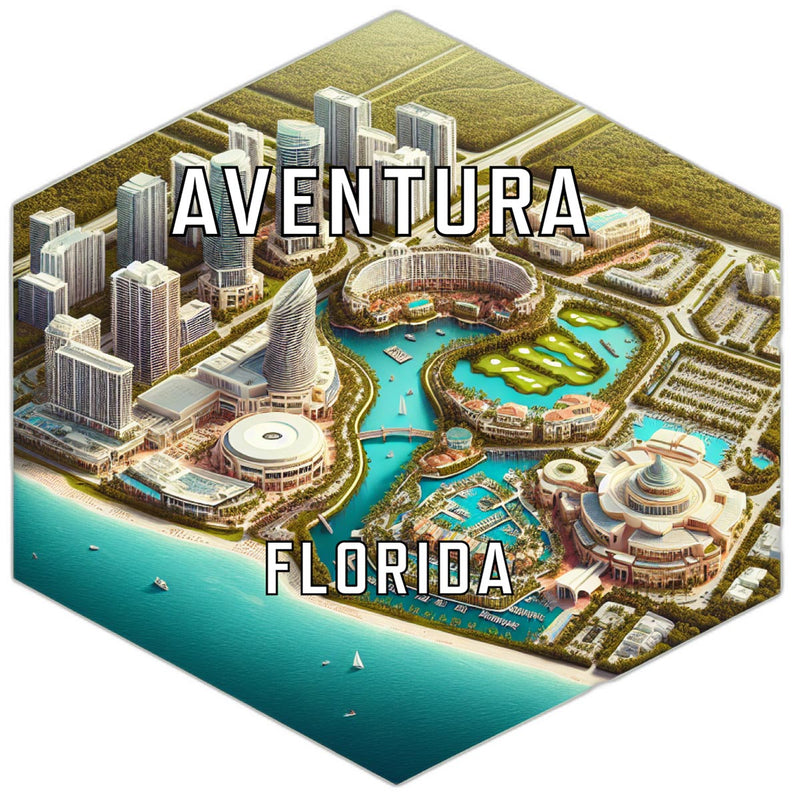 Aventura Florida Souvenir Travel Destination Die Cut Hexagon Fridge Magnet 2-Inch