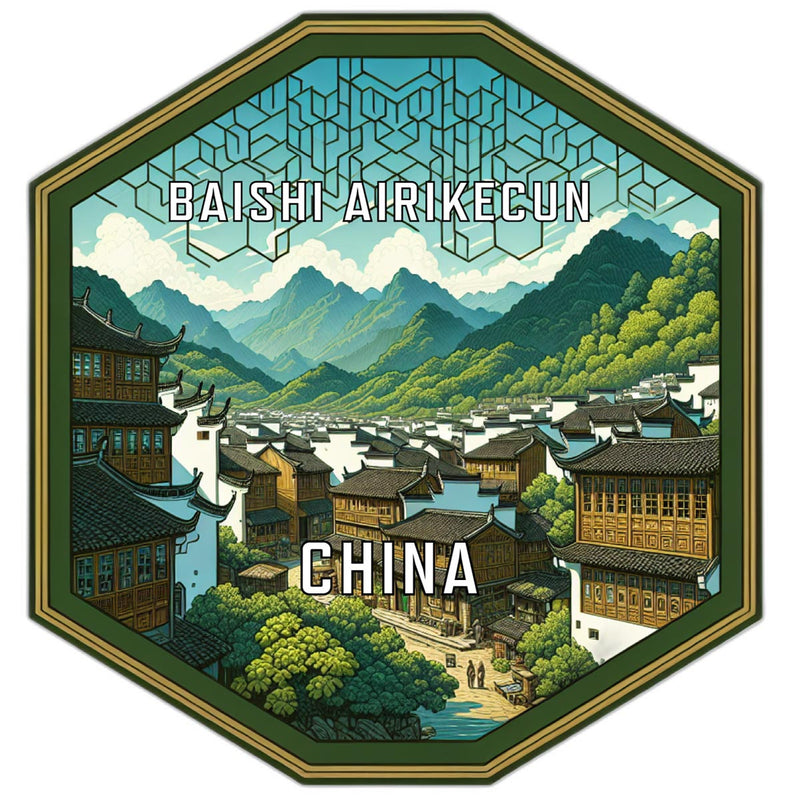 Baishi Airikecun China Souvenir Travel Destination Die Cut Hexagon Fridge Magnet 2-Inch
