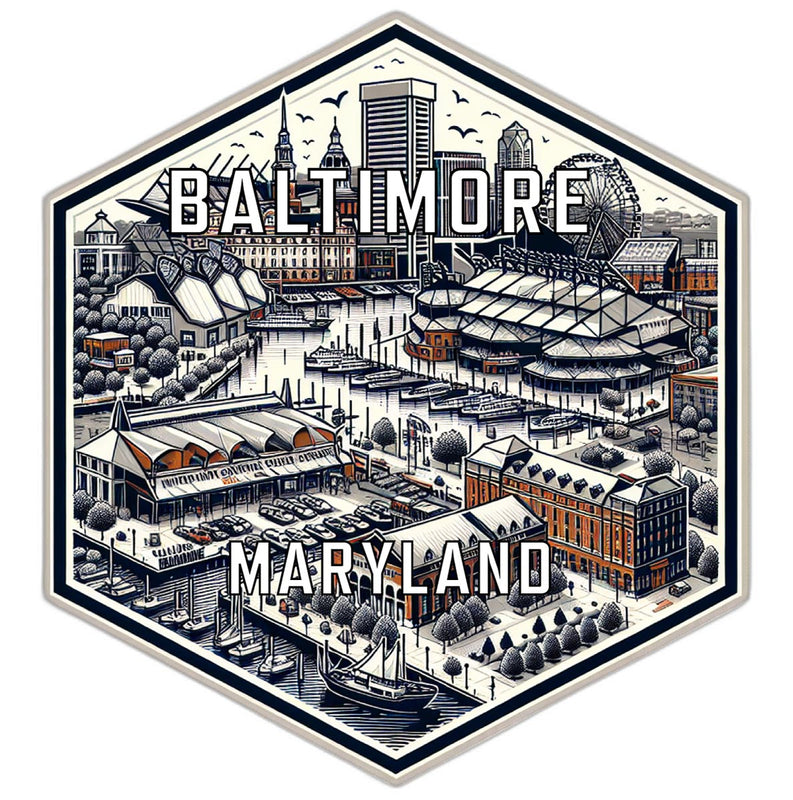 Baltimore Maryland Souvenir Travel Destination Die Cut Hexagon Fridge Magnet 6-Inch