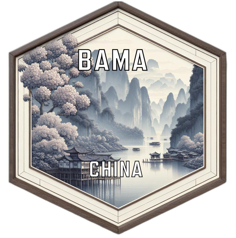 Bama China Souvenir Travel Destination Die Cut Hexagon Fridge Magnet 6-Inch