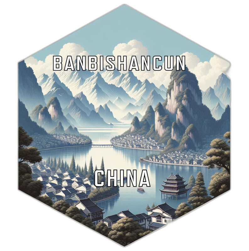 Banbishancun China Souvenir Travel Destination Die Cut Hexagon Fridge Magnet 2-Inch