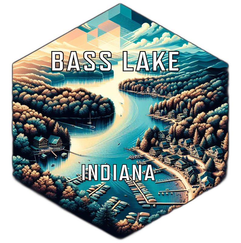 Bass Lake Indiana Souvenir Travel Destination Die Cut Hexagon Fridge Magnet 2-Inch
