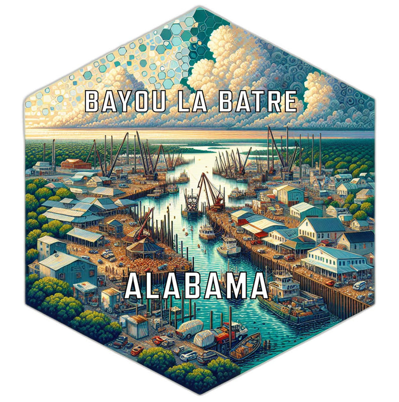 Bayou La Batre Alabama Souvenir Travel Destination Die Cut Hexagon Fridge Magnet 2-Inch