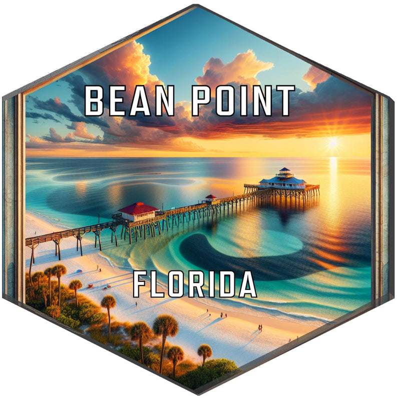 Bean Point Florida Souvenir Travel Destination Die Cut Hexagon Fridge Magnet 6-Inch