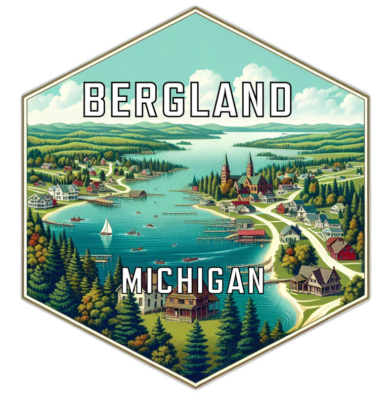 Bergland Michigan Souvenir Travel Destination Die Cut Hexagon Fridge Magnet 6-Inch