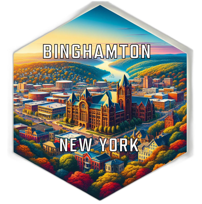 Binghamton New York Souvenir Travel Destination Die Cut Hexagon Fridge Magnet 2-Inch