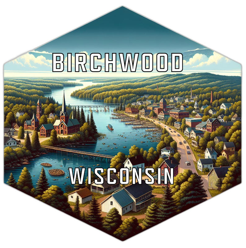 Birchwood Wisconsin Souvenir Travel Destination Die Cut Hexagon Fridge Magnet 6-Inch