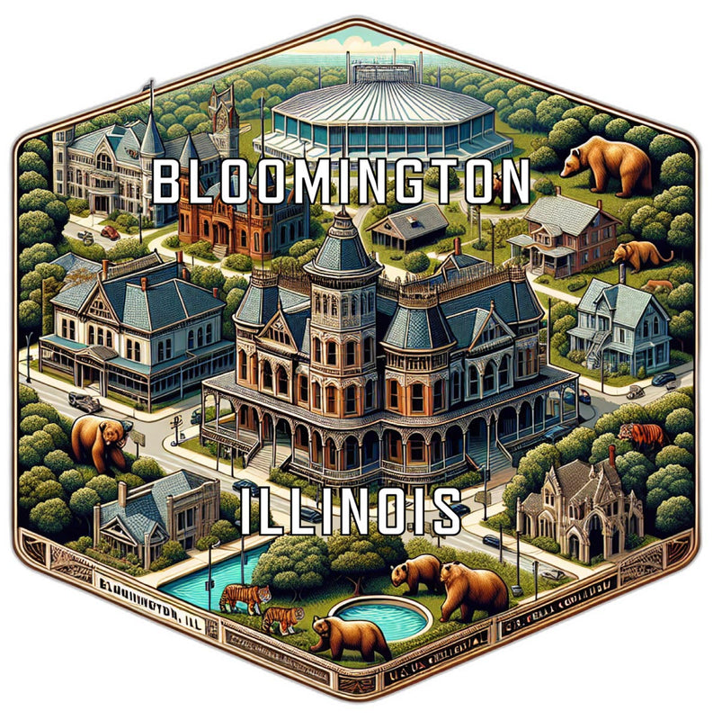 Bloomington Illinois Souvenir Travel Destination Die Cut Hexagon Fridge Magnet 2-Inch