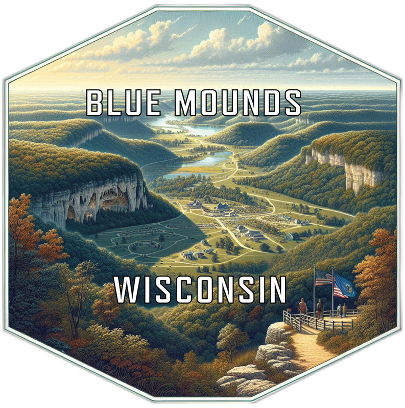 Blue Mounds Wisconsin Souvenir Travel Destination Die Cut Hexagon Fridge Magnet 6-Inch