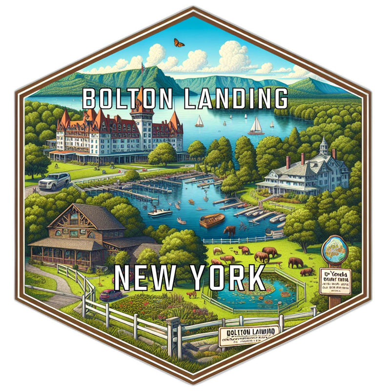 Bolton Landing New York Souvenir Travel Destination Die Cut Hexagon Fridge Magnet 2-Inch