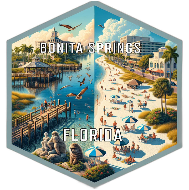 Bonita Springs Florida Souvenir Travel Destination Die Cut Hexagon Fridge Magnet 6-Inch