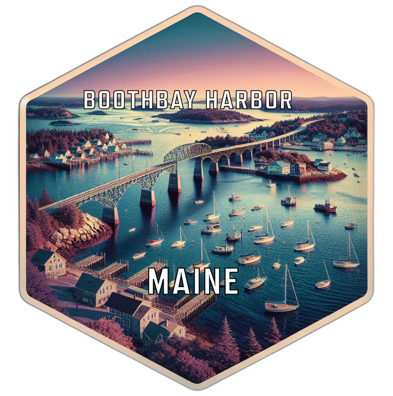 Boothbay Harbor Maine Souvenir Travel Destination Die Cut Hexagon Fridge Magnet 4-Inch