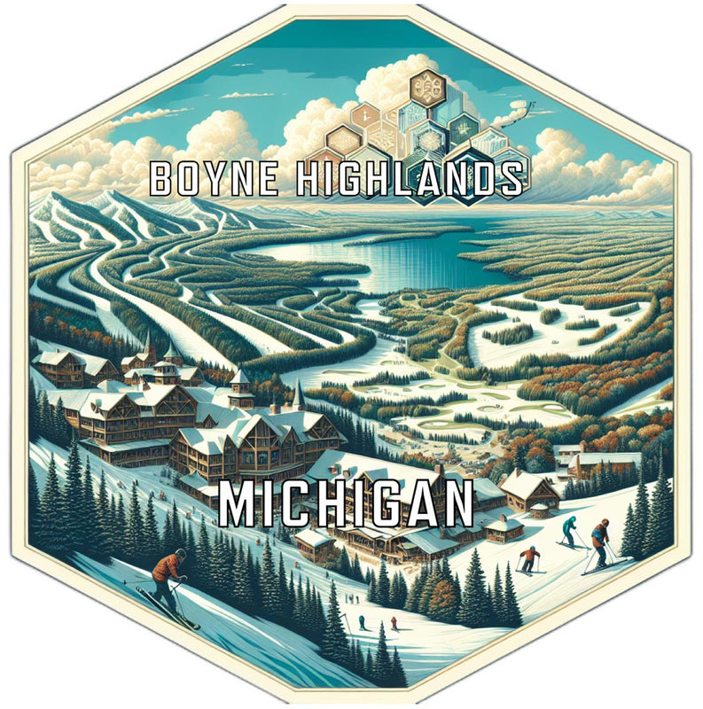 Boyne Highlands Michigan Souvenir Travel Destination Die Cut Hexagon Fridge Magnet 2-Inch