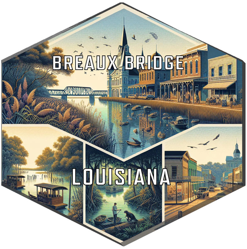 Breaux Bridge Louisiana Souvenir Travel Destination Die Cut Hexagon Fridge Magnet 6-Inch