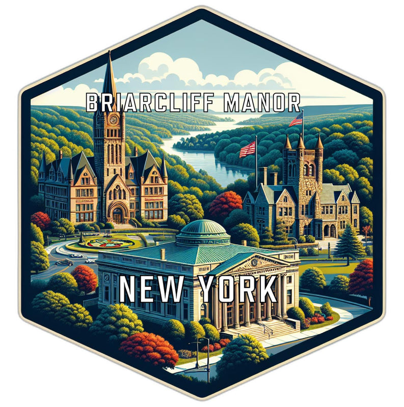 Briarcliff Manor New York Souvenir Travel Destination Die Cut Hexagon Fridge Magnet 2-Inch