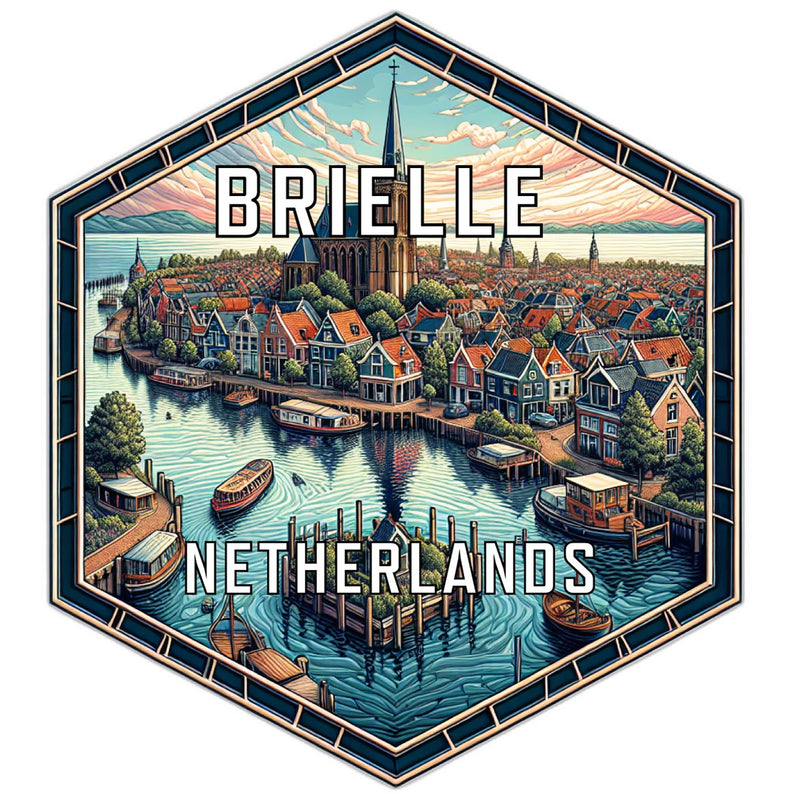 Brielle Netherlands Souvenir Travel Destination Die Cut Hexagon Fridge Magnet 2-Inch