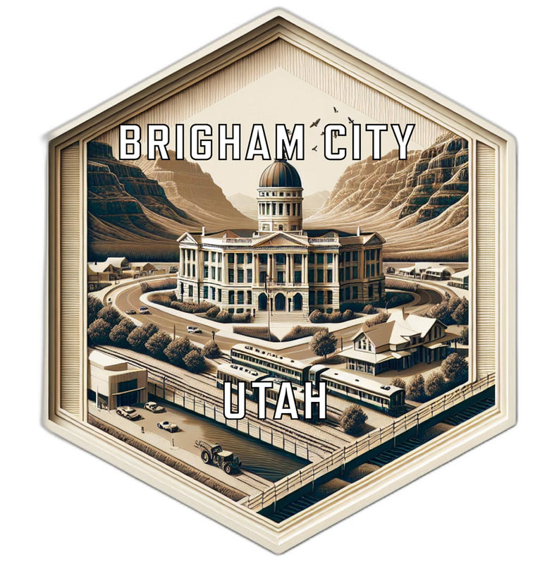 Brigham City Utah Souvenir Travel Destination Die Cut Hexagon Fridge Magnet 2-Inch