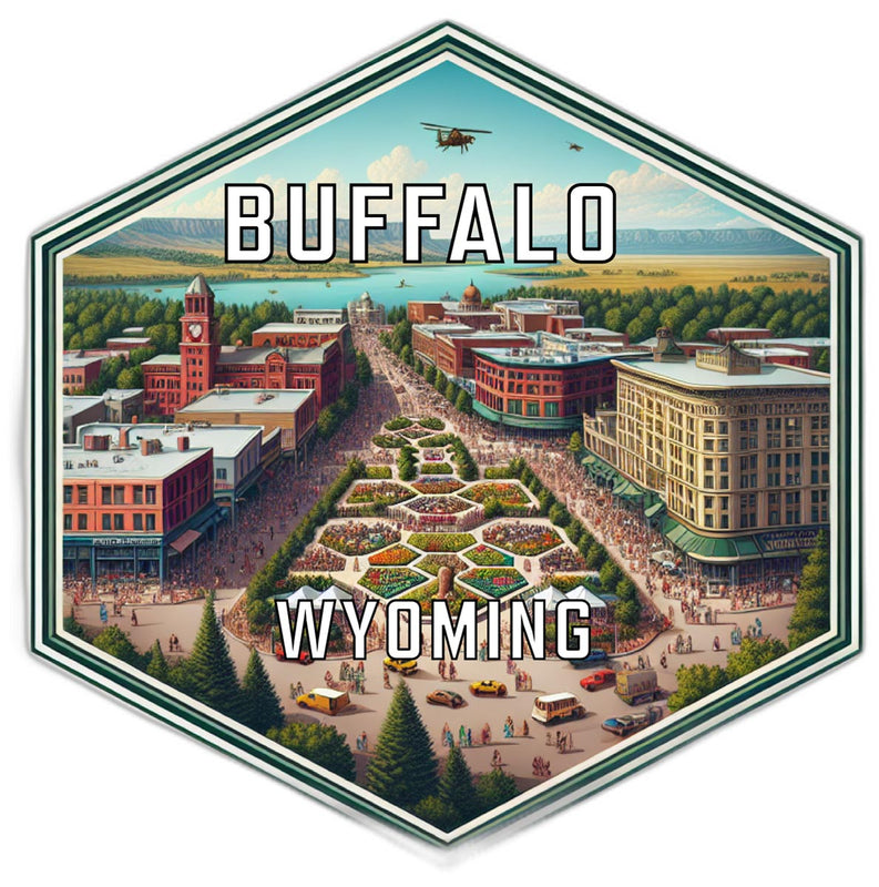 Buffalo Wyoming Souvenir Travel Destination Die Cut Hexagon Fridge Magnet 6-Inch