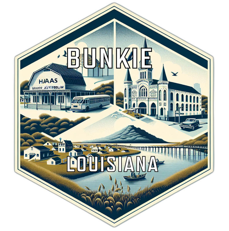 Bunkie Louisiana Souvenir Travel Destination Die Cut Hexagon Fridge Magnet 4-Inch