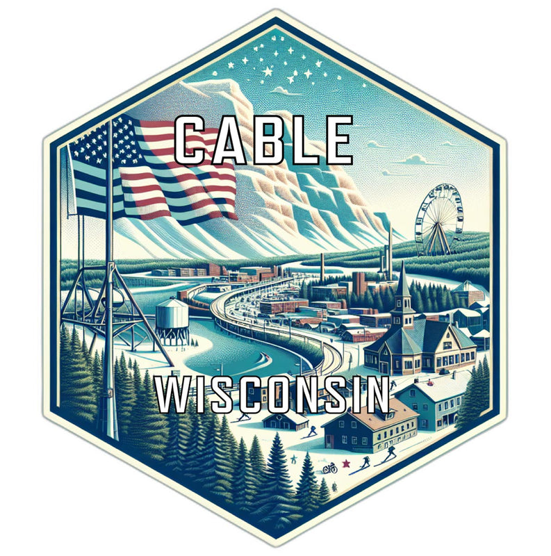 Cable Wisconsin Souvenir Travel Destination Die Cut Hexagon Fridge Magnet 6-Inch