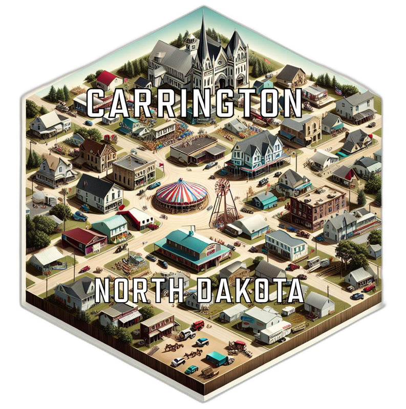 Carrington North Dakota Souvenir Travel Destination Die Cut Hexagon Fridge Magnet 2-Inch