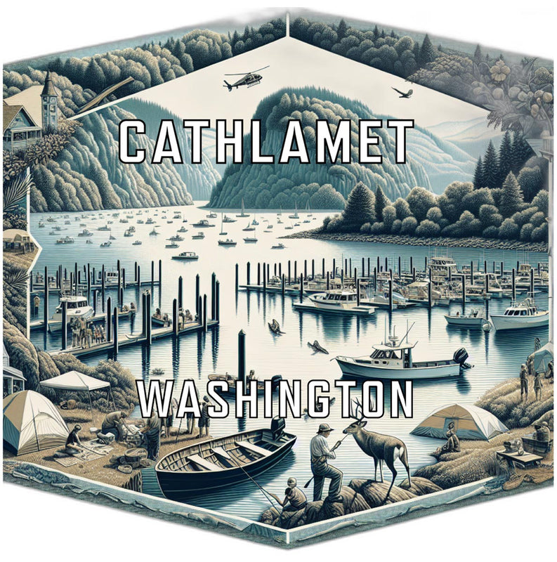 Cathlamet Washington Souvenir Travel Destination Die Cut Hexagon Fridge Magnet 6-Inch