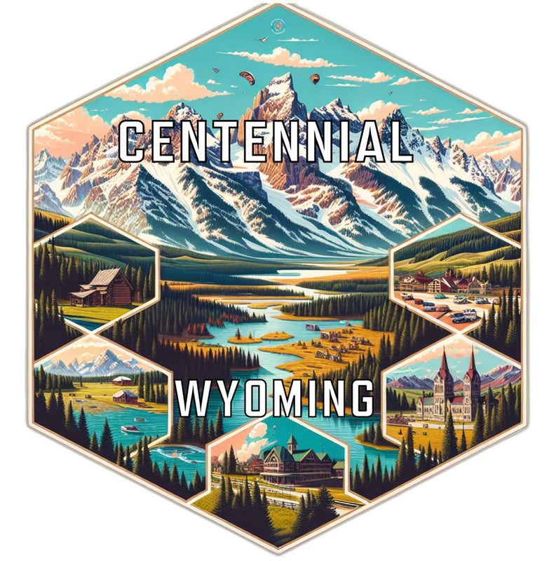 Centennial Wyoming Souvenir Travel Destination Die Cut Hexagon Fridge Magnet 6-Inch
