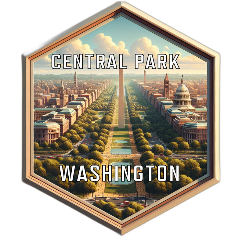 Central Park Washington Souvenir Travel Destination Die Cut Hexagon Fridge Magnet 2-Inch