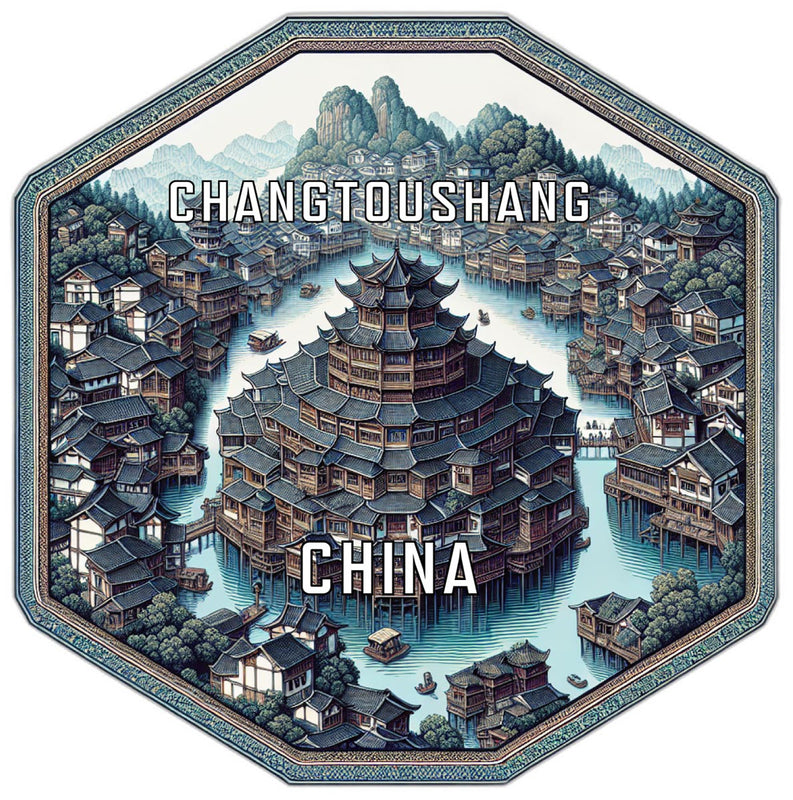Changtoushang China Souvenir Travel Destination Die Cut Hexagon Fridge Magnet 2-Inch