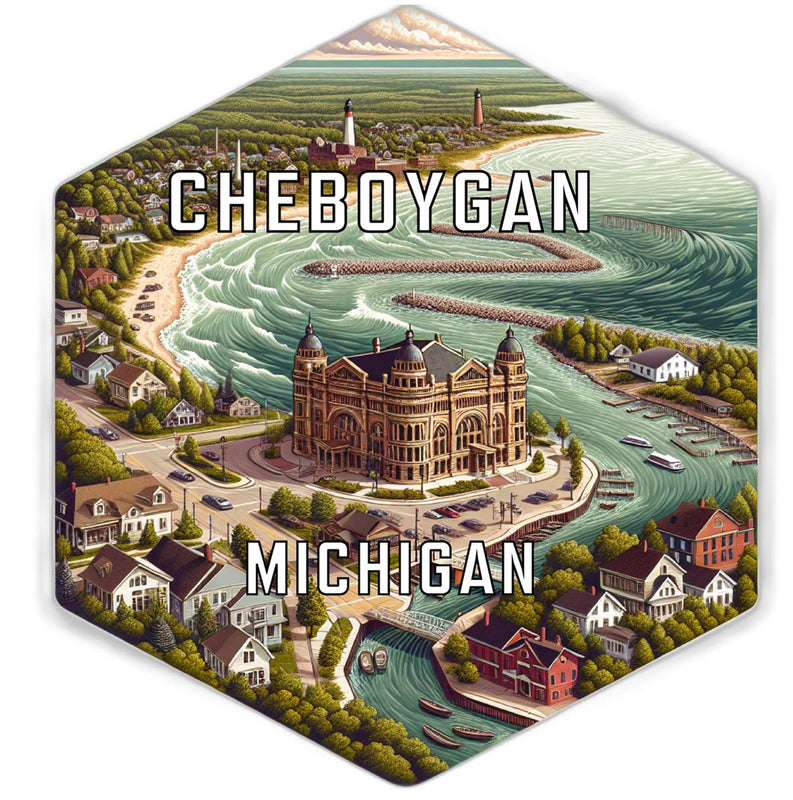 Cheboygan Michigan Souvenir Travel Destination Die Cut Hexagon Fridge Magnet 2-Inch