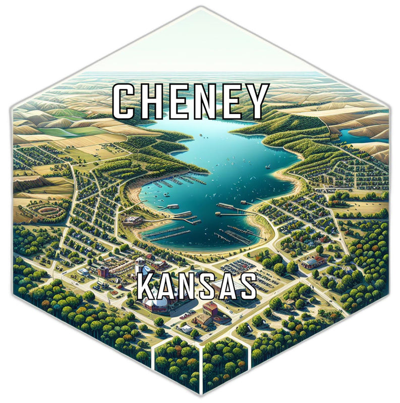 Cheney Kansas Souvenir Travel Destination Die Cut Hexagon Fridge Magnet 4-Inch
