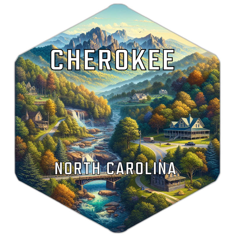 Cherokee North Carolina Souvenir Travel Destination Die Cut Hexagon Fridge Magnet 2-Inch