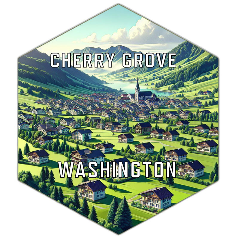 Cherry Grove Washington Souvenir Travel Destination Die Cut Hexagon Fridge Magnet 2-Inch