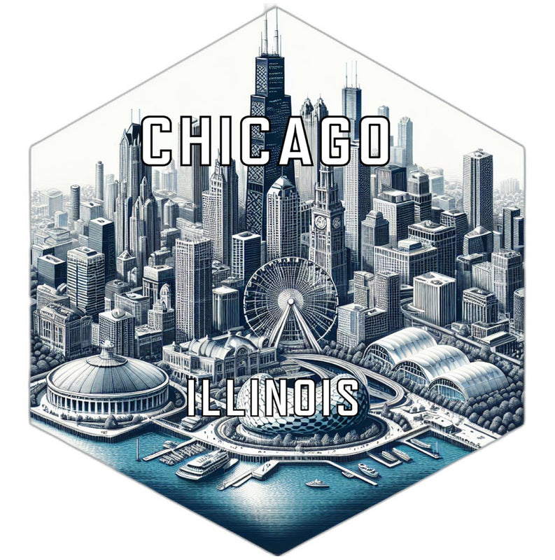 Chicago Illinois Souvenir Travel Destination Die Cut Hexagon Fridge Magnet 2-Inch