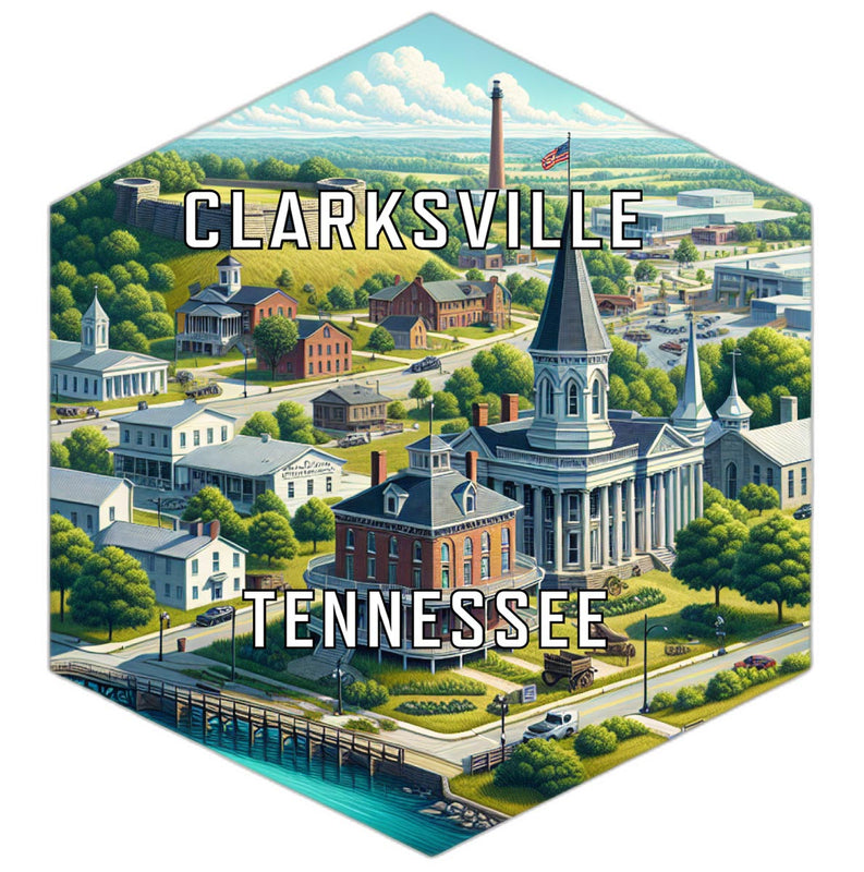 Clarksville Tennessee Souvenir Travel Destination Die Cut Hexagon Fridge Magnet 2-Inch