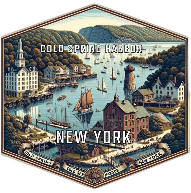 Cold Spring Harbor New York Souvenir Travel Destination Die Cut Hexagon Fridge Magnet 2-Inch