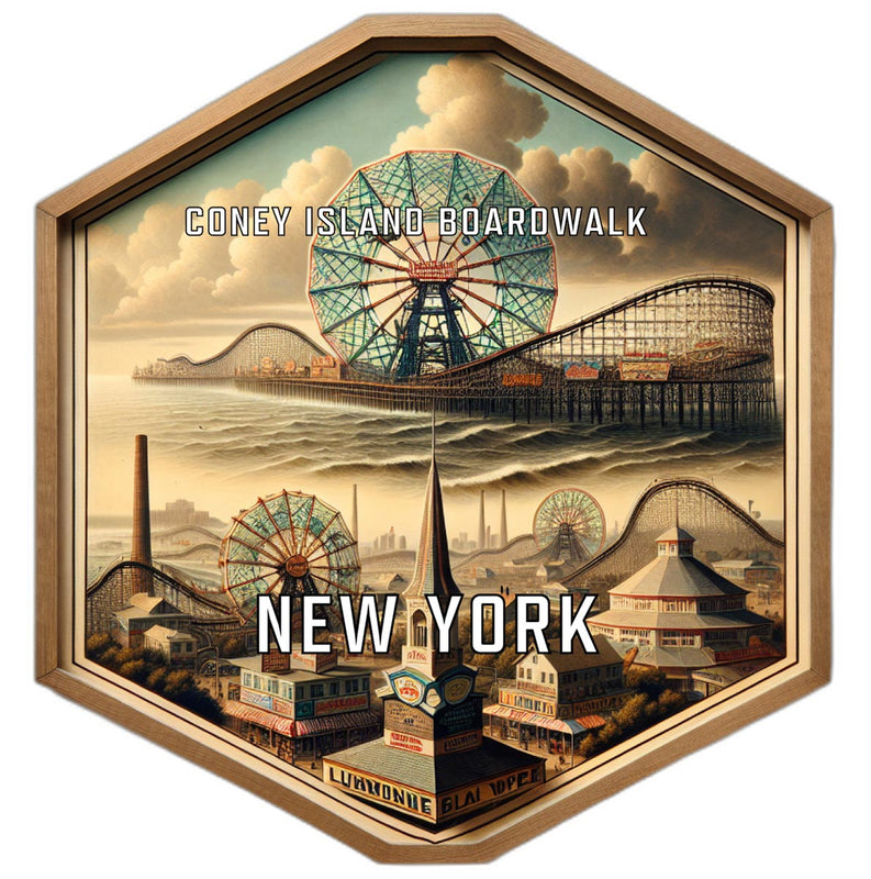 Coney Island Boardwalk New York Souvenir Travel Destination Die Cut Hexagon Fridge Magnet 2-Inch
