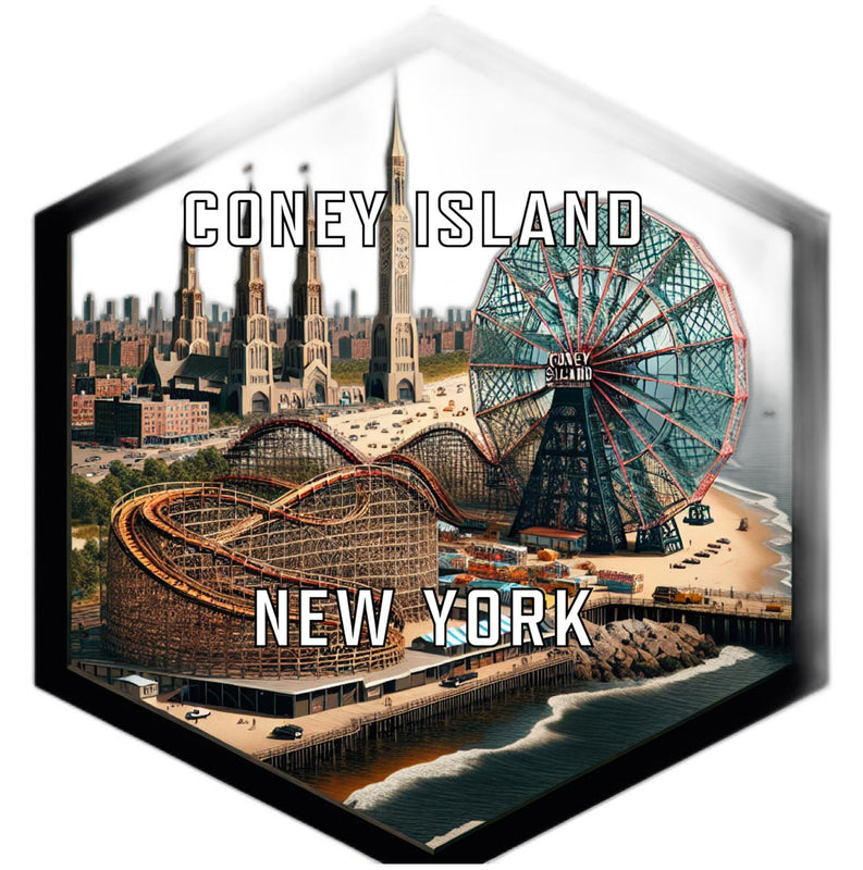 Coney Island New York Souvenir Travel Destination Die Cut Hexagon Fridge Magnet 2-Inch