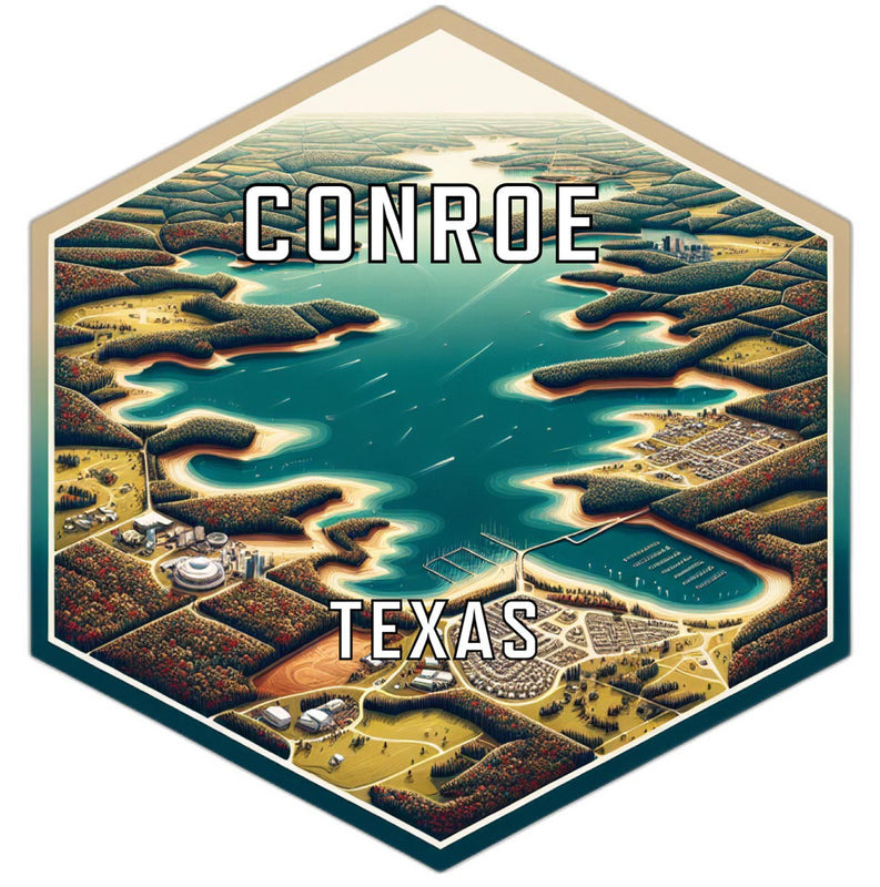 Conroe Texas Souvenir Travel Destination Die Cut Hexagon Fridge Magnet 6-Inch