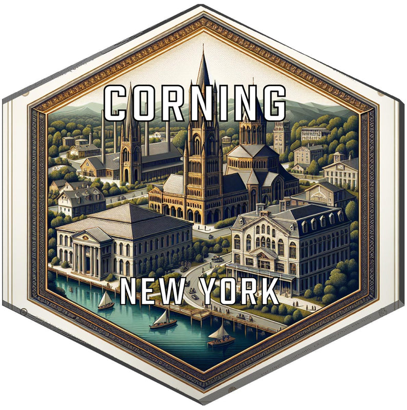 Corning New York Souvenir Travel Destination Die Cut Hexagon Fridge Magnet 2-Inch