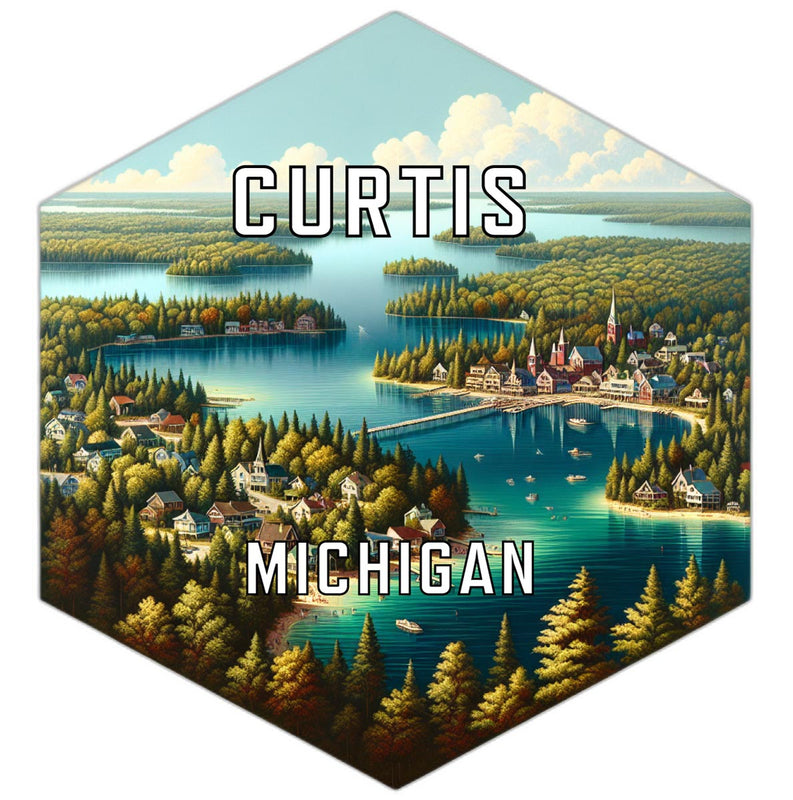 Curtis Michigan Souvenir Travel Destination Die Cut Hexagon Fridge Magnet 2-Inch