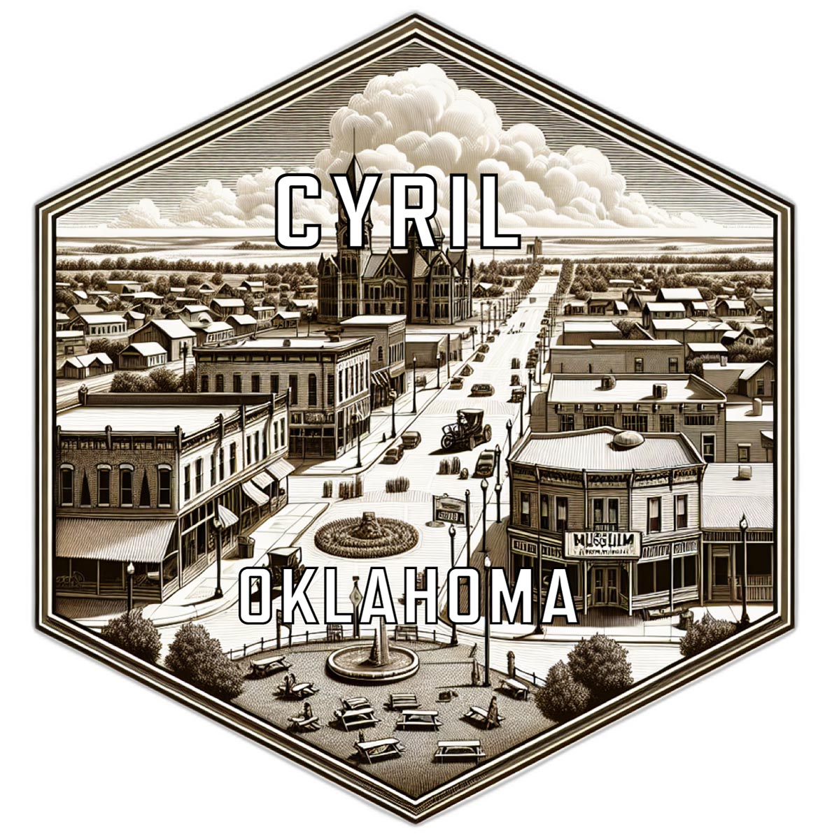 Cyril Oklahoma Souvenir Travel Destination Die Cut Hexagon Fridge