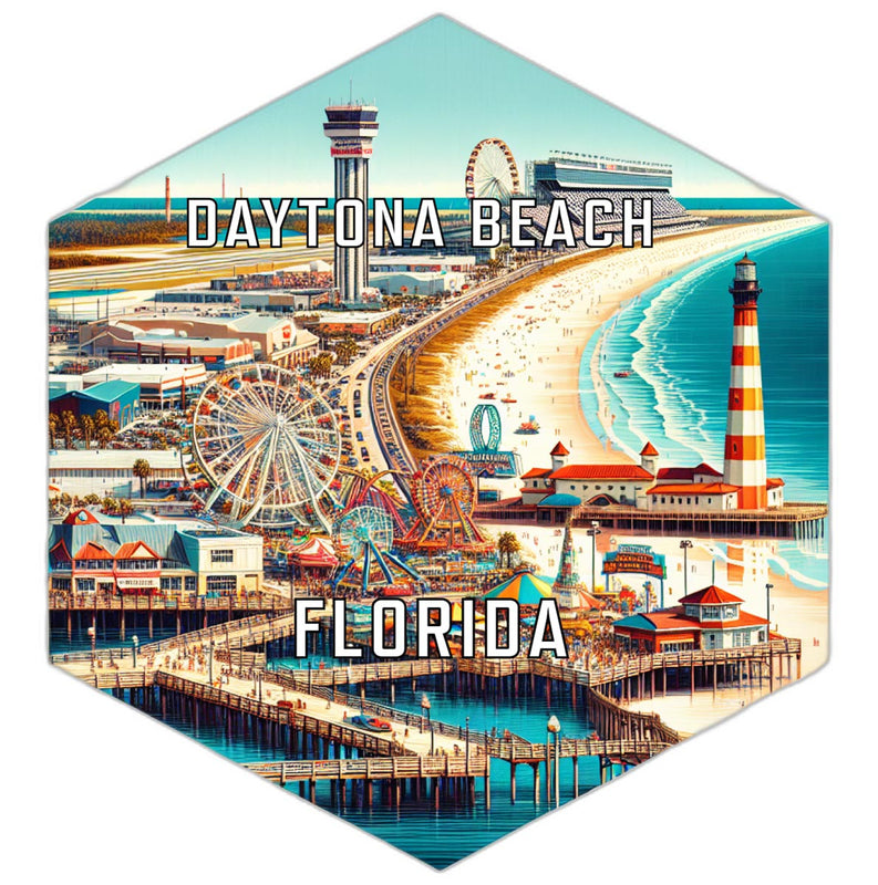 Daytona Beach Florida Souvenir Travel Destination Die Cut Hexagon Fridge Magnet 2-Inch