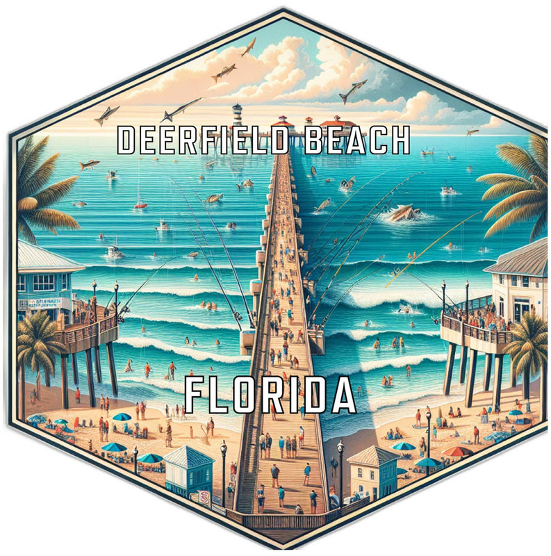 Deerfield Beach Florida Souvenir Travel Destination Die Cut Hexagon Fridge Magnet 6-Inch