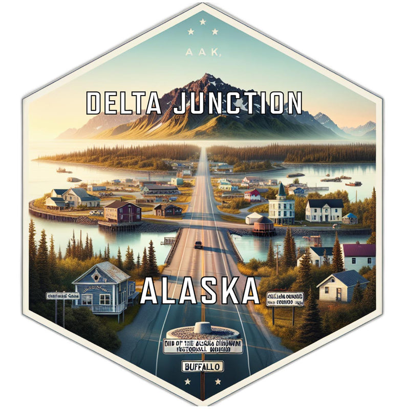 Delta Junction Alaska Souvenir Travel Destination Die Cut Hexagon Fridge Magnet 2-Inch
